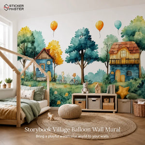 Storybook Village Balloon Wall Mural for Nursery & Kids Rooms