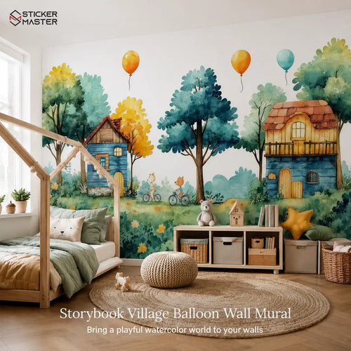 Storybook Village Balloon Wall Mural for Nursery & Kids Rooms