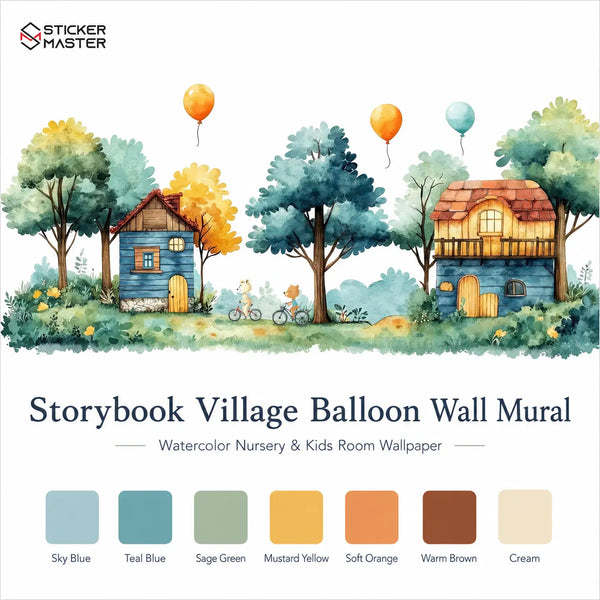 Storybook Village Balloon Wall Mural for Nursery & Kids Rooms