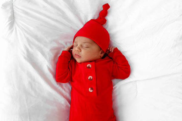 Knotted Baby Gown Set - Holiday Red (Newborn-3 months) - MOOGCO Baby