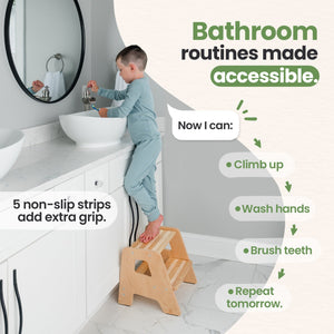 2-Step Wooden Stool for Toddlers Ages 2+