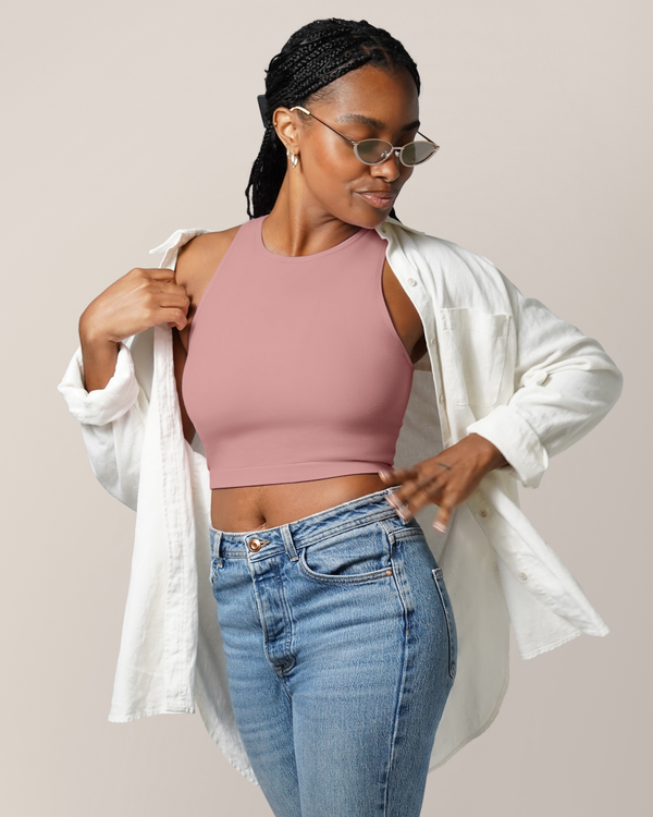 Sublime® Bamboo Hands-Free Pumping Longline Bra Top | Light Mauve