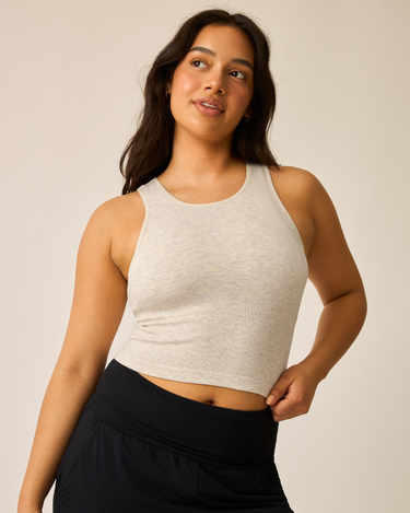 Sublime® Bamboo Hands-Free Pumping Longline Bra Top in Oatmeal Heather for comfortable breastfeeding support.