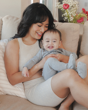 Sublime® Bamboo Maternity & Postpartum Bike Short | Oatmeal Heather