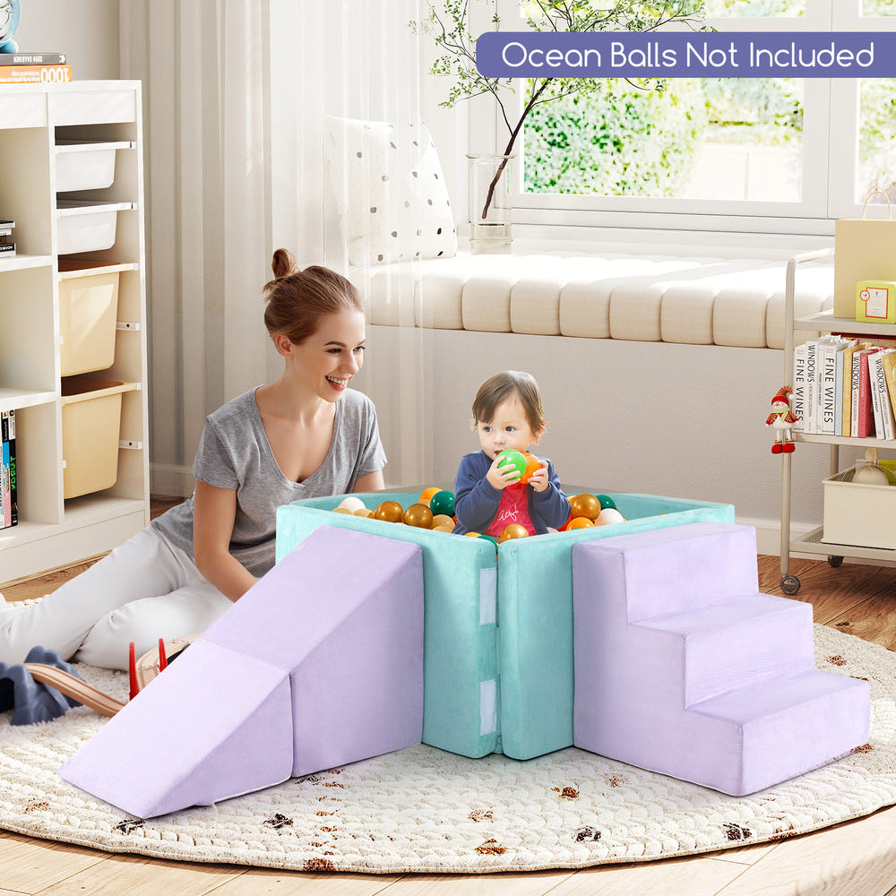 3-in-1 Suede Fabric Soft Play Set Foam Climbing Blocks for Toddlers