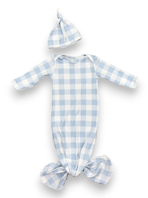 Dusty blue knotted gown set for babies, perfect for Sunday picnics and cozy outings.