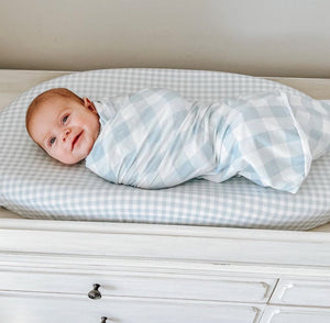 Dusty blue bamboo newborn nest from Sunday Picnic, perfect for cozy and stylish baby comfort.