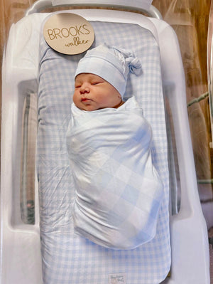 Dusty blue bamboo newborn nest from Sunday Picnic, perfect for cozy and stylish baby lounging.