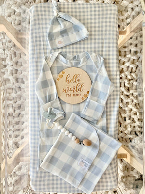 Dusty blue bamboo newborn nest from Sunday Picnic, perfect for cozy and stylish baby naps.