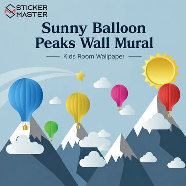 Sunny Balloon Peaks Wall Mural | Hot Air Balloon Nursery Wallpaper Art