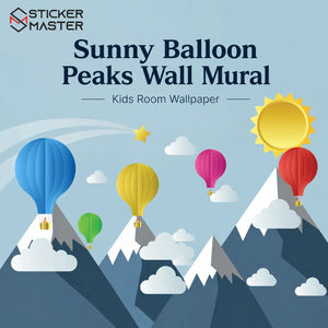 Sunny Balloon Peaks Wall Mural | Hot Air Balloon Nursery Wallpaper Art