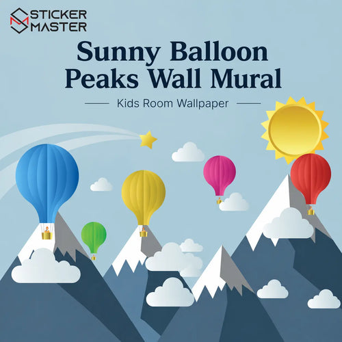 Sunny Balloon Peaks Wall Mural | Hot Air Balloon Nursery Wallpaper Art