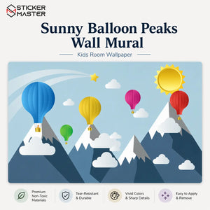 Sunny Balloon Peaks Wall Mural | Hot Air Balloon Nursery Wallpaper Art