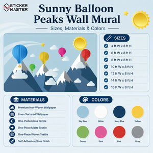 Sunny Balloon Peaks Wall Mural | Hot Air Balloon Nursery Wallpaper Art