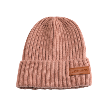 Knit Beanie Wide Rib in Sunset color, perfect for keeping your baby warm and stylish.