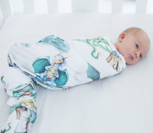 Buttery Soft and Stretchy Swaddle Blanket - Dragons & Knights