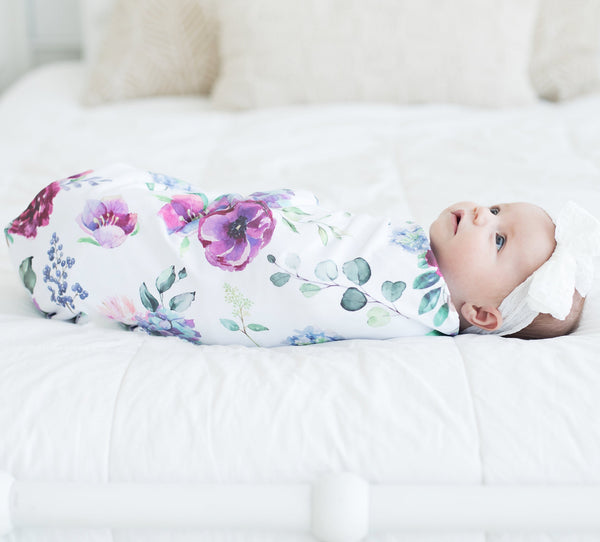 Buttery Soft and Stretchy Swaddle Blanket - Blue Floral