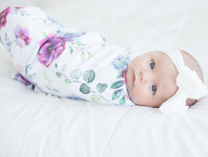 Buttery Soft and Stretchy Swaddle Blanket - Blue Floral