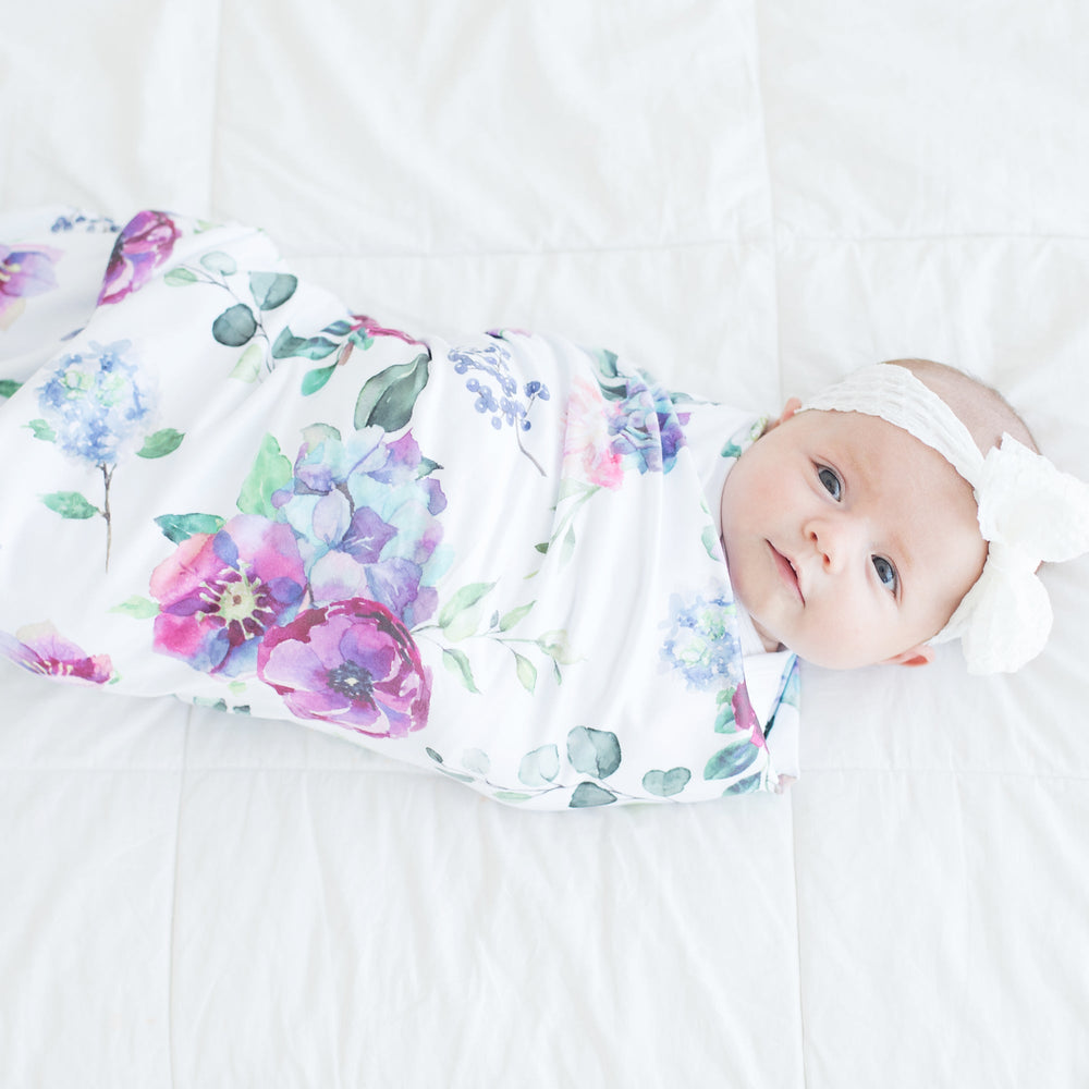 Buttery Soft and Stretchy Swaddle Blanket - Blue Floral