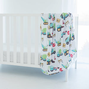 Buttery Soft and Stretchy Swaddle Blanket - Construction Trucks