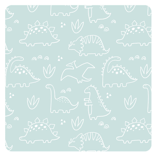 Dino Friends Sage Bapron for preschoolers on sale, angled view showcasing fun dinosaur design.