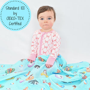 LollyBanks Muslin Swaddle Blankets, 100% Cotton Baby Blanket, 47"x 47" Newborn Swaddle Blanket, (Swimming Dogs)