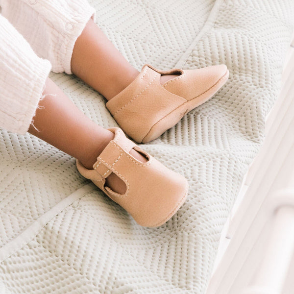 Weathered Brown T-Bar Baby Shoe at angle 4, perfect for stylish and comfortable infant footwear.