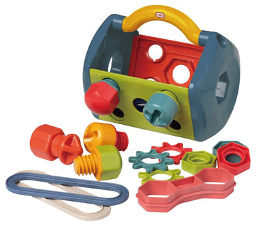 Colorful TOLO Tool Box for early learning, featuring various tools for imaginative play and skill development.