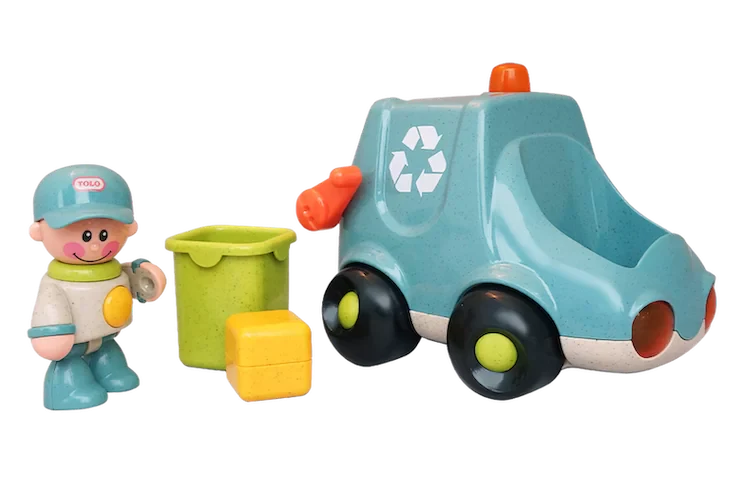 "First Friends Garbage Truck toy for imaginative play, perfect for toddlers and preschoolers."