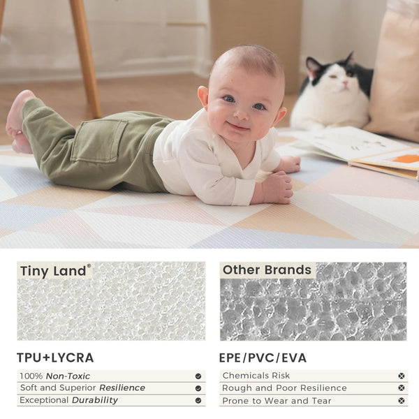 Tiny Land® Double-Sided Baby Playmat featuring Urban Zoo Adventure design, perfect for playtime and exploration.