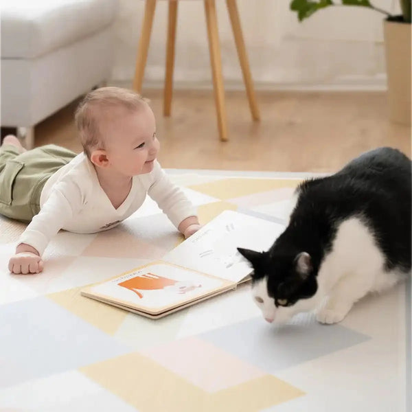 Tiny Land® Double-Sided Baby Playmat featuring Urban Zoo Adventure design, perfect for safe playtime.