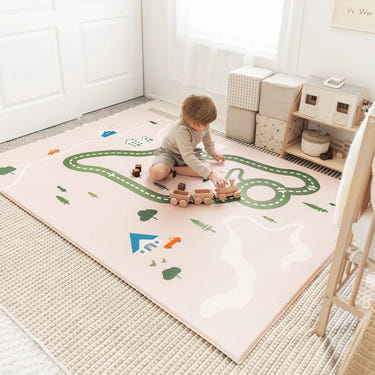 Tiny Land® Double-Sided Baby Playmat featuring a colorful forest track design for safe and fun playtime.