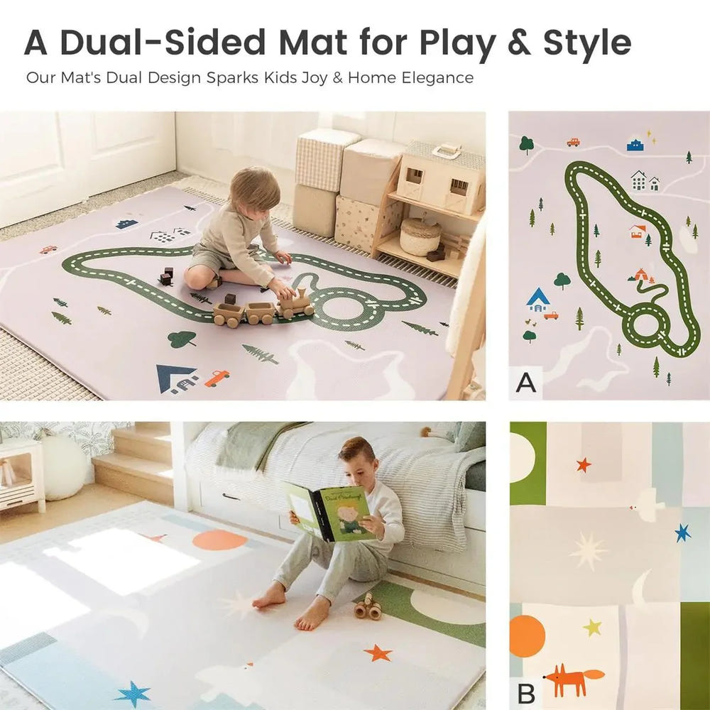 Tiny Land® Double-Sided Baby Playmat featuring a colorful forest track design for safe and fun playtime.