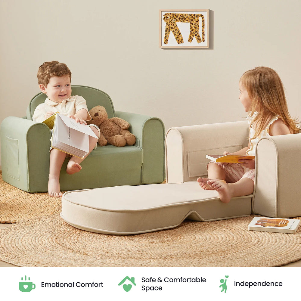 Tiny Land® GentleSnug Kid Chair in Beige White - Comfortable seating for kids, perfect for playtime and relaxation.