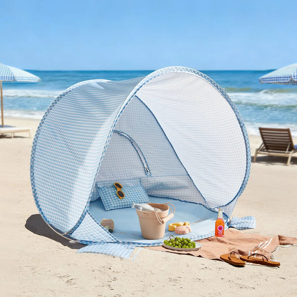 Tiny Land® One-Stop Beach Toy & Tent Set – Light Blue Gingham