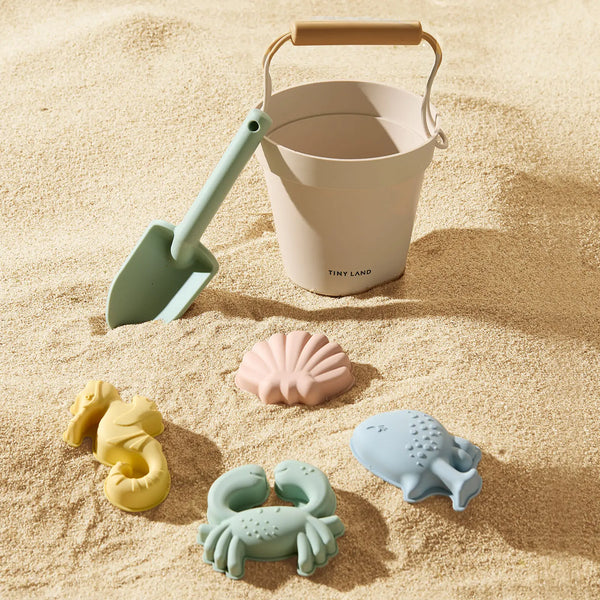 Tiny Land® One-Stop Beach Toy & Tent Set – Pastel Yellow Stripes