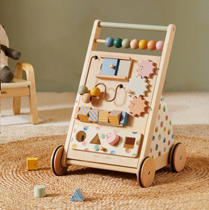 Baby walker and activity cube playset for complete development, shown from angle 2. Ideal for infants and toddlers.