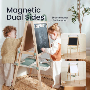 Tiny Land® Magnitales Easel for Kids in green, showcasing creative play and learning for toddlers. Angle 4 view.