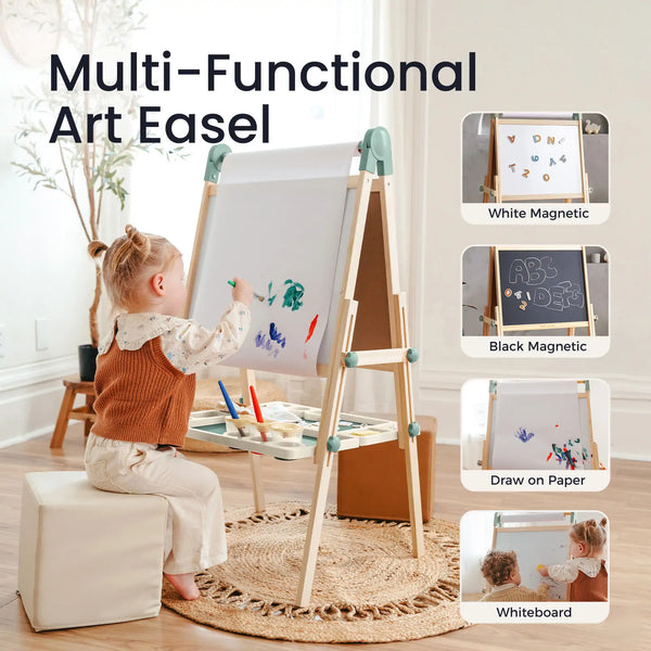 Tiny Land® Magnitales Kids Easel in Green - Perfect for creative play and learning. Angle 3 view.