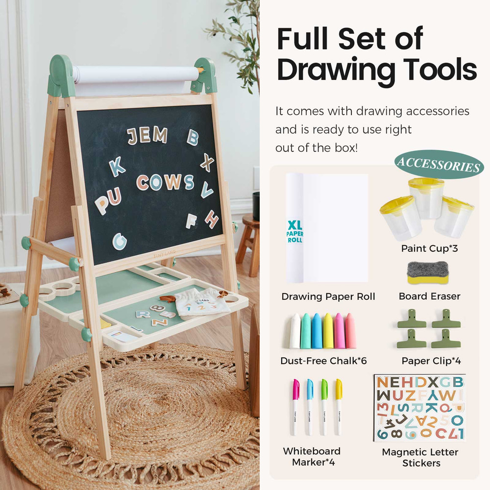 Tiny Land® Magnitales Easel for Kids in green, perfect for creative play and learning in baby and kids' spaces.