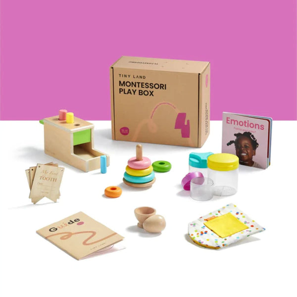 Tiny Land® Montessori Early Skills Baby Set for infants 7-12 months, showcasing engaging learning toys at an angle.