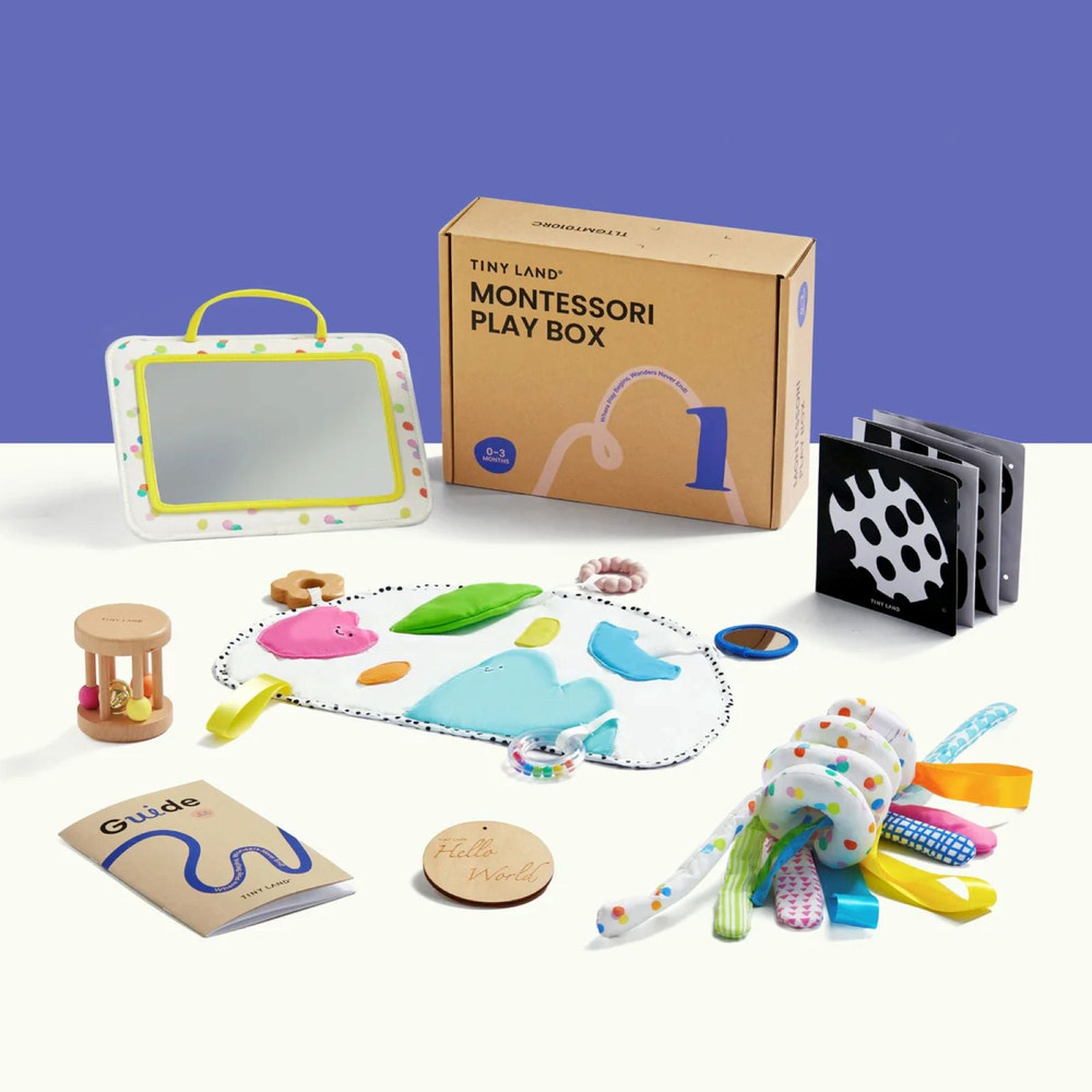 Tiny Land® Montessori Complete Baby Set for infants 0-24 months, promoting early development and play.