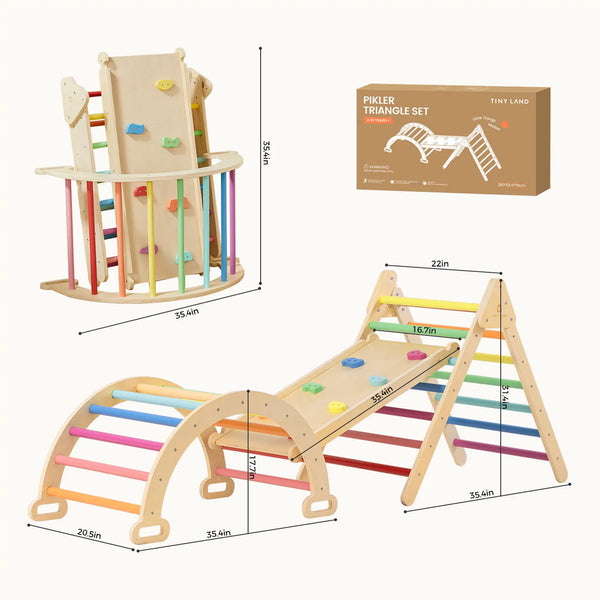 Tiny Land® 7-in-1 Rainbow Climbing Set with Thick Play Pad