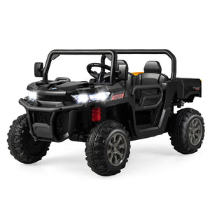 12V 2-seater kids ride-on dump truck with dump bed and shovel, perfect for outdoor play and imaginative adventures.