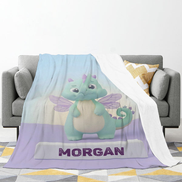 Personalized Kawaii Fairy Dragon Blanket | Custom Name | Mint Green Dragon Throw