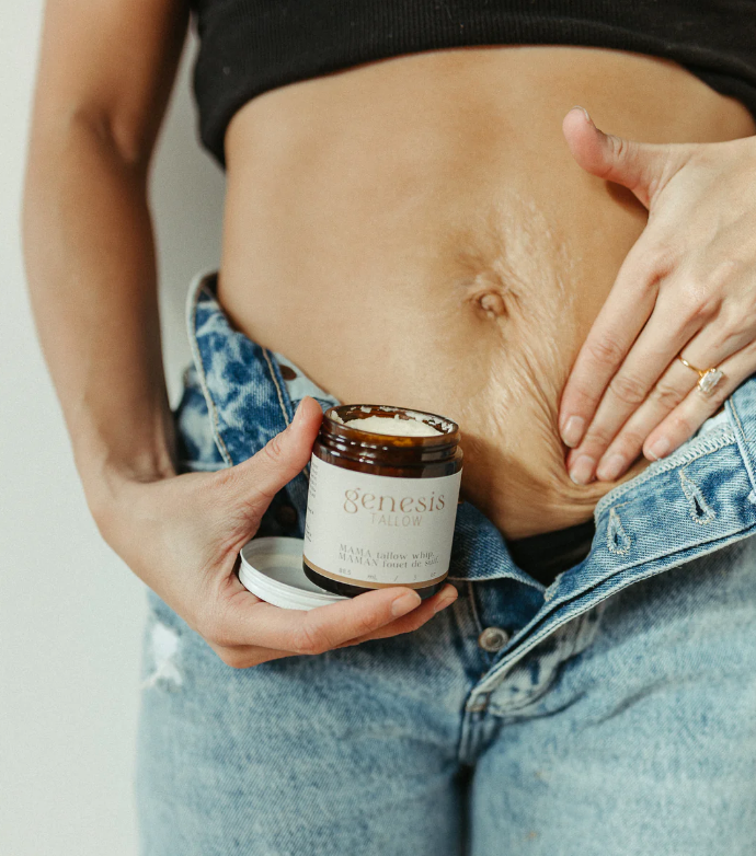All-Natural Whipped Tallow Belly Butter for baby skincare and wellness, soothing and nourishing delicate skin.