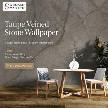 Taupe Veined Stone Wallpaper / Neutral Stone Mural for Modern Homes by Sticker Master