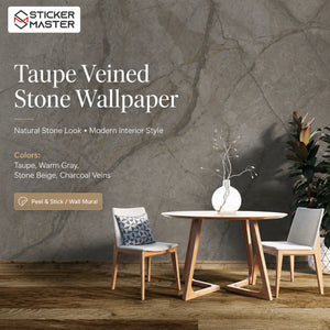 Taupe Veined Stone Wallpaper / Neutral Stone Mural for Modern Homes by Sticker Master