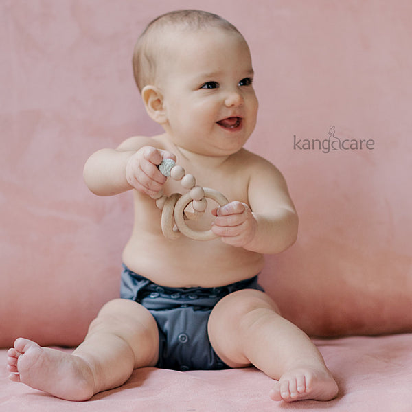 Kanga Care Silicone & Wood Teething Ring - Crocheted - Blush