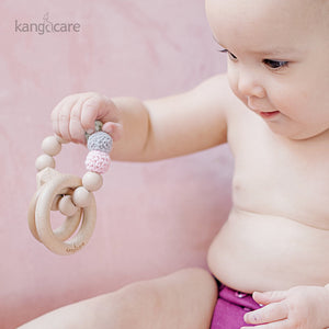 Kanga Care Silicone & Wood Teething Ring - Crocheted - Blush